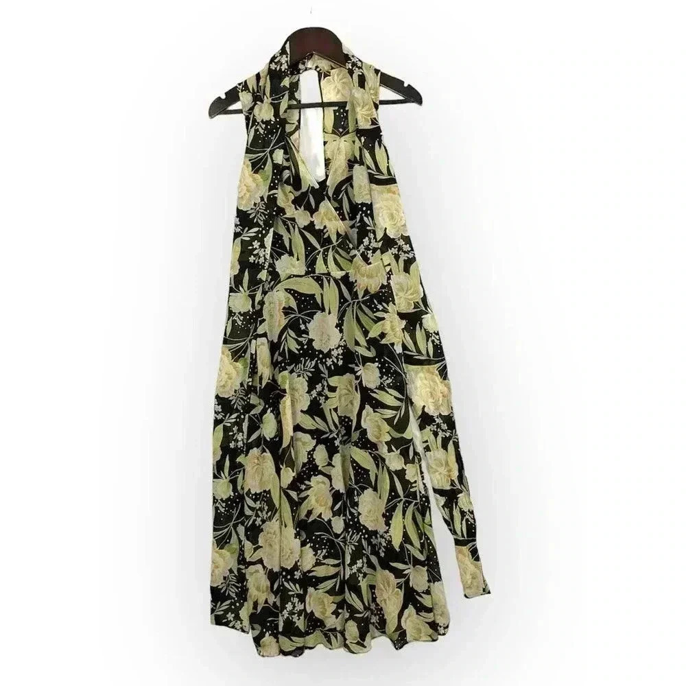 Floral Midi Dress Sz 0 Halter Scarf White House Black Market Dresses